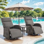 Pocassy 3-Piece Outdoor Recliner Set With Side Tables And Grey Cushions
