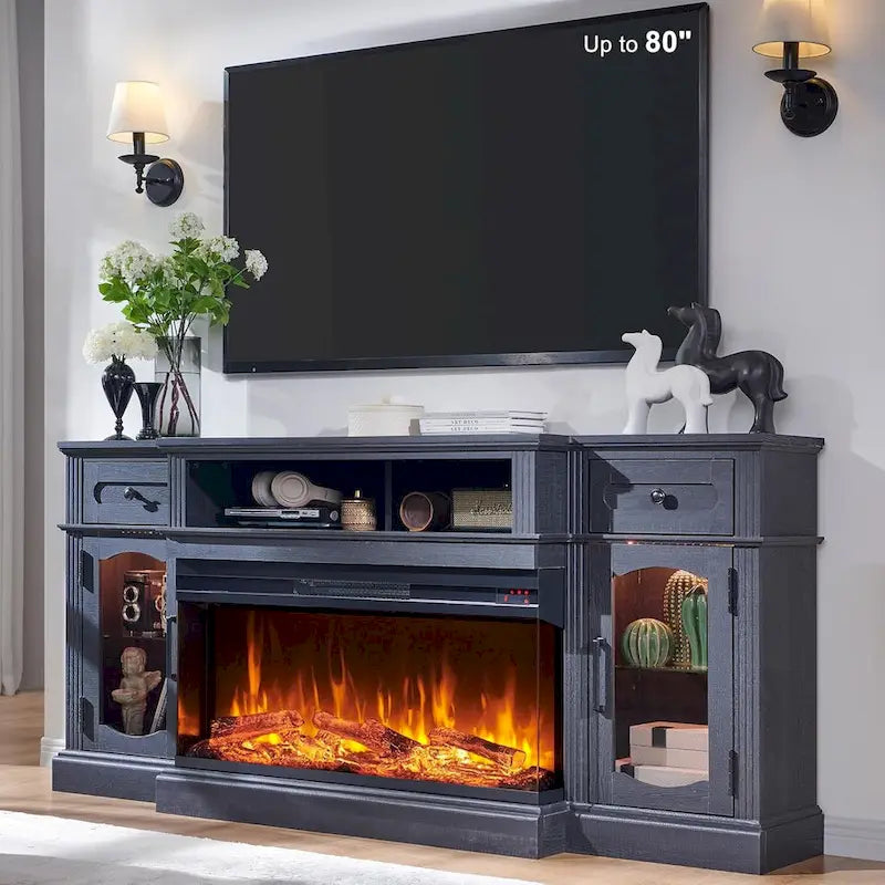 Farmhouse Electric Fireplace TV Stand For TVs Up To 80 Inches - 70W x 16D x 32H