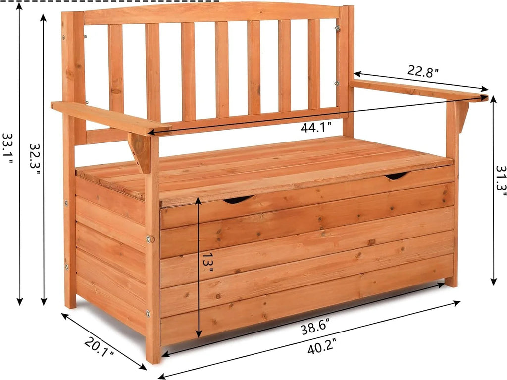Outvita Outdoor Wood Storage Bench Loveseat With Armrests - 2 Person