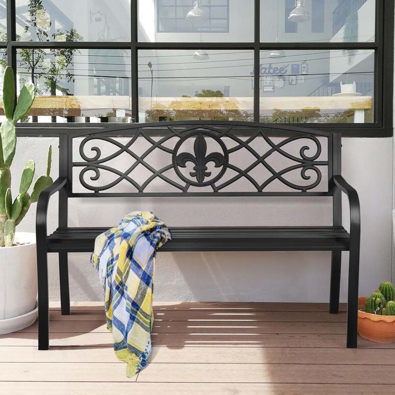 50.5in Black Steel Outdoor Patio Garden Bench - 500lbs Capacity