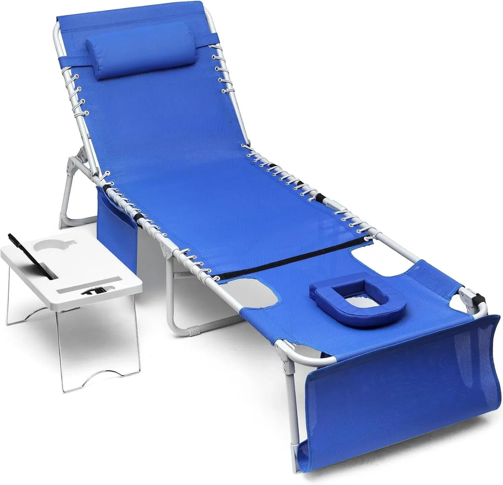Yestomo 3-in-1 Outdoor Sun Tanning Lounge Chair, Blue, 330lbs Capacity