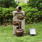 Teamson Home Solar Powered 4-Tier Cascading Bowls Garden Water Fountain With LED Lights, Brown, 28.5 in