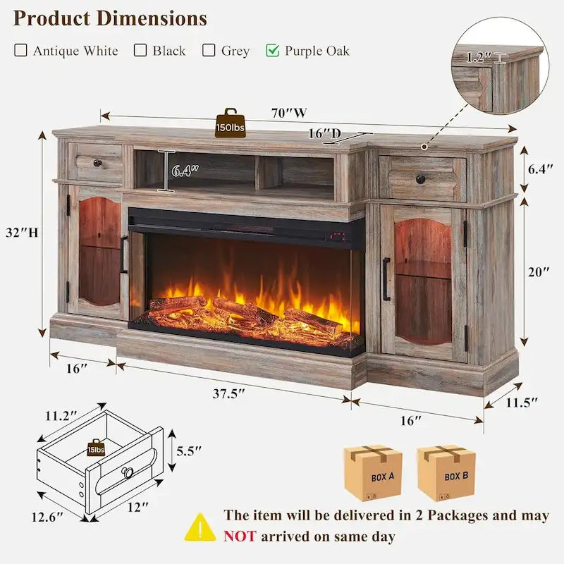 Farmhouse Electric Fireplace TV Stand For TVs Up To 80 Inches - 70W x 16D x 32H