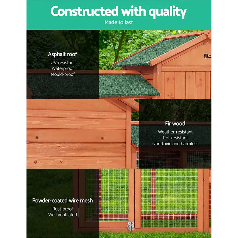 i.Pet Large Wooden Pet Hutch - Waterproof Outdoor Animal Housing