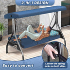 3-Seat Outdoor Patio Swing With Stand, 800 lbs, 2-in-1 Convertible Swing Bed, Adjustable Canopy