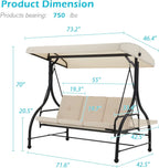 AECOJOY 3-Person Steel Canopy Porch Swing Glider Hammock