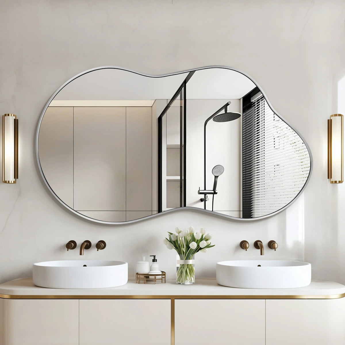 Asymmetrical Irregular Wall Mirror, 20x36, 24x36, Or 26x46, Gold, Black, Or Silver