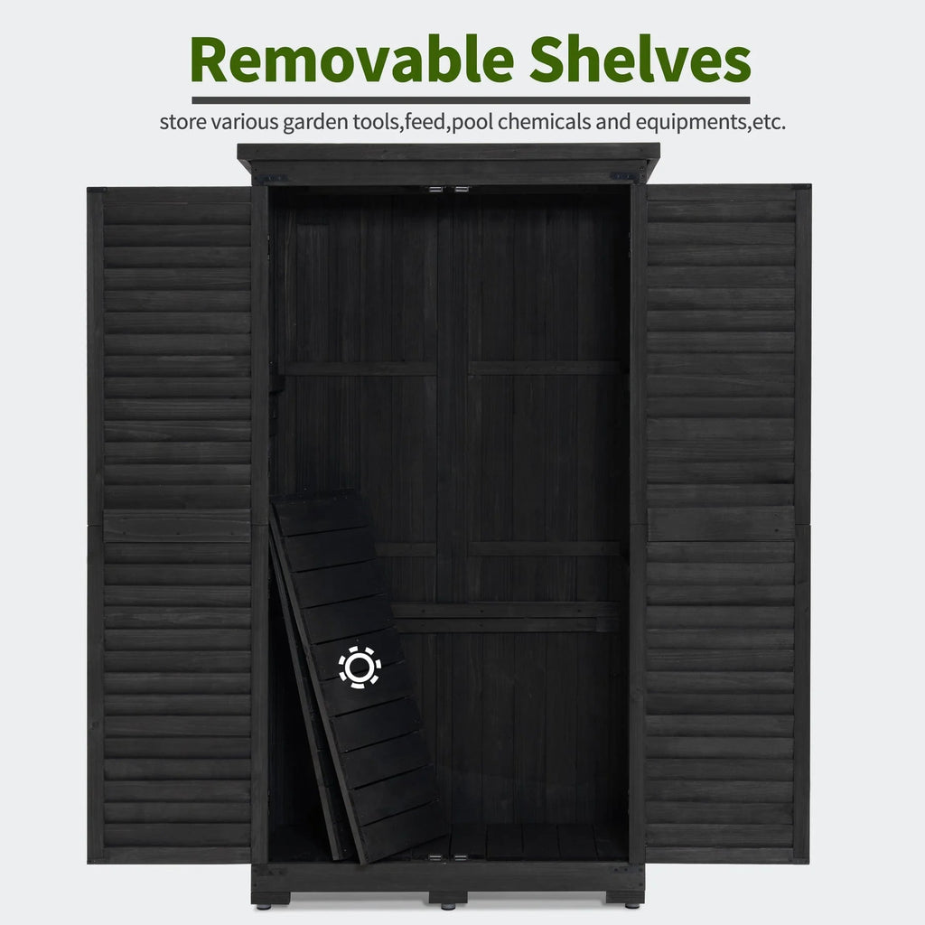 MCombo Tall Garden Wood Storage Shed, Brown - 1.52 x 2.85 ft