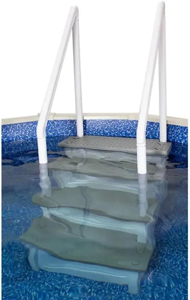 Non-Slip Pool Entry Steps, Grey Aluminum, 122-137 cm Installation Height, 136 kg Max Load