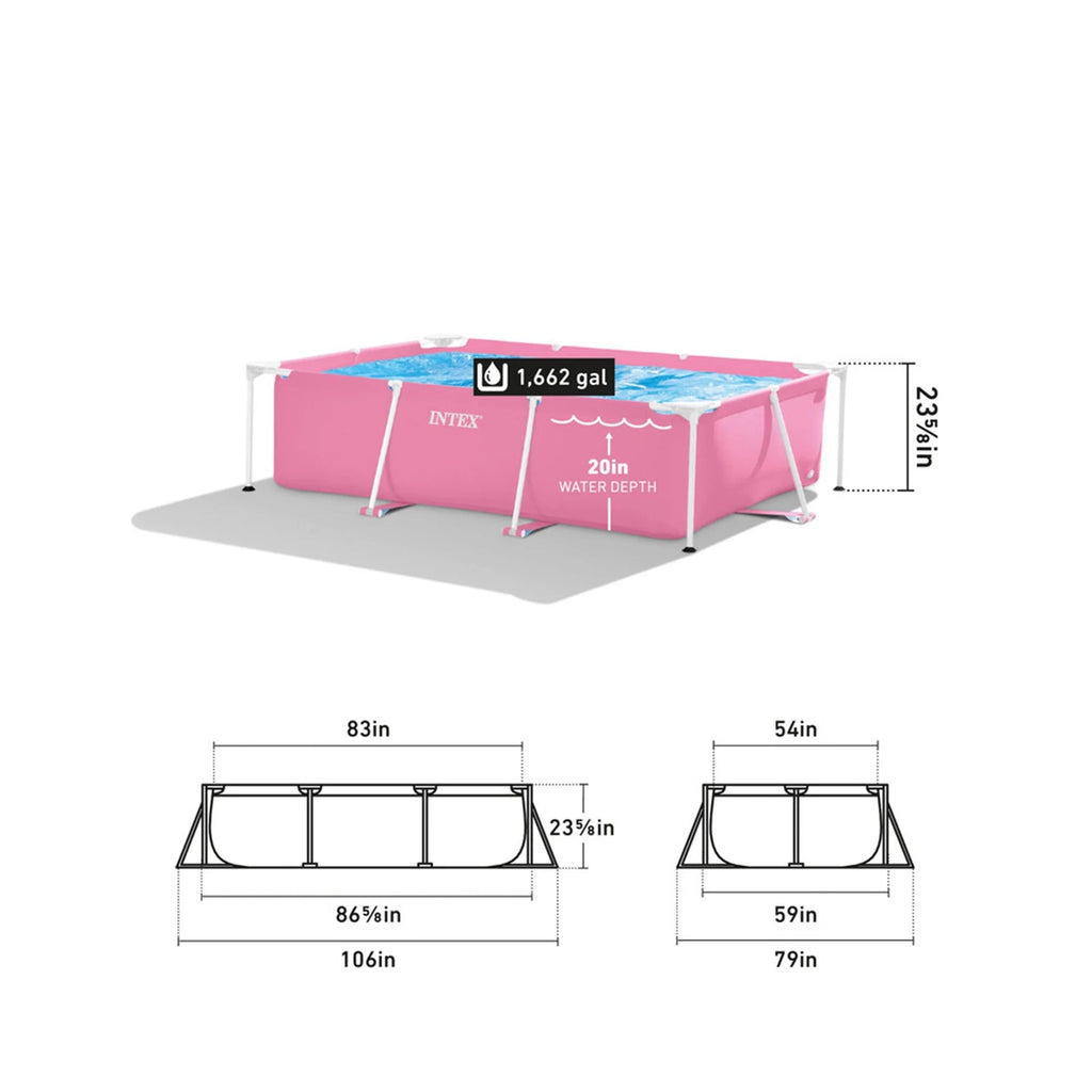 INTEX Rectangular Metal Frame Above Ground Swimming Pool, Pink, 7ft x 23in