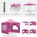 Ainfox Pop-Up Canopy Tent With 4 Sidewalls, 10 x 10 Ft, Pink