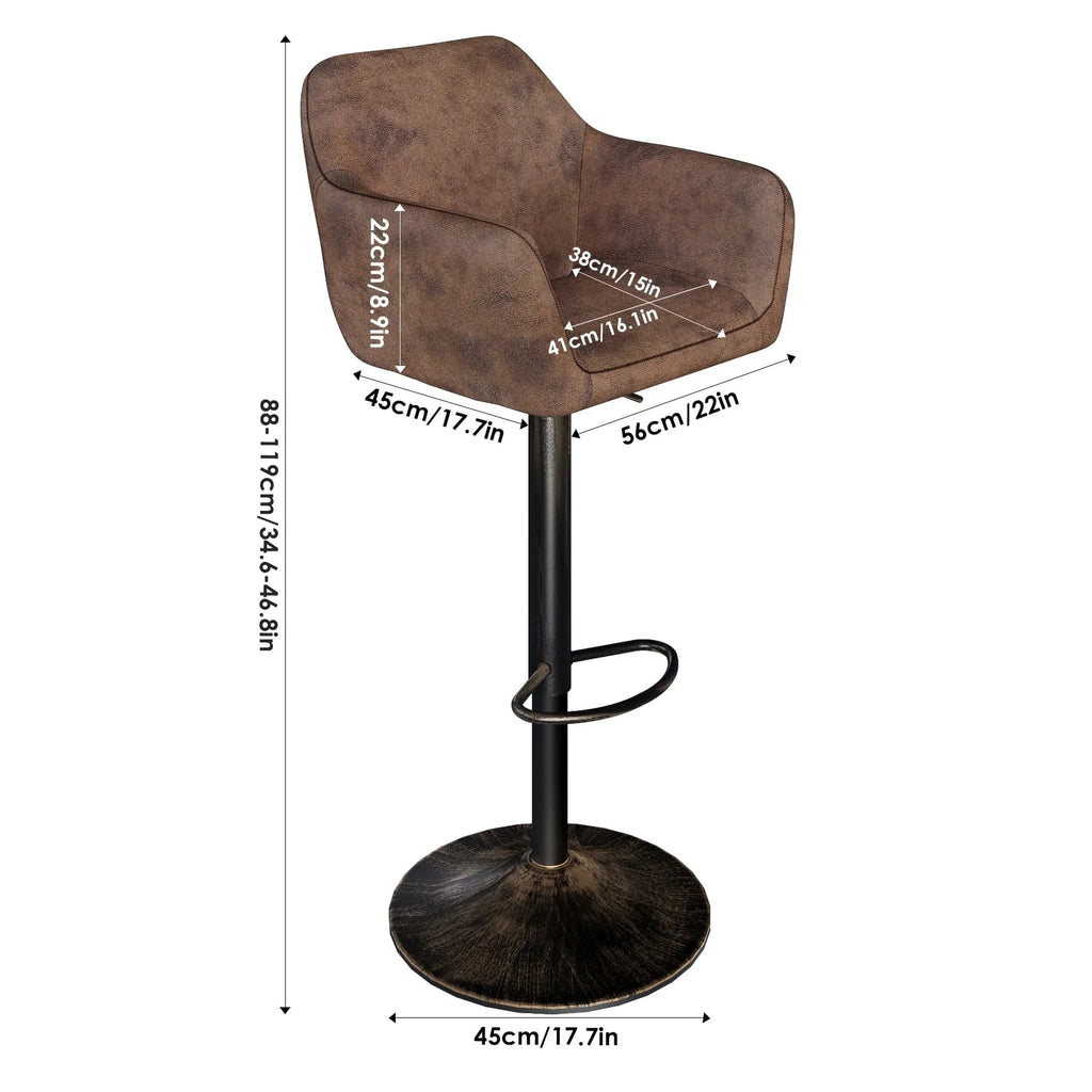 Homfa Tall Adjustable Rolling Bar Stools With Armrests And Back, Vintage Brown, Set Of 2