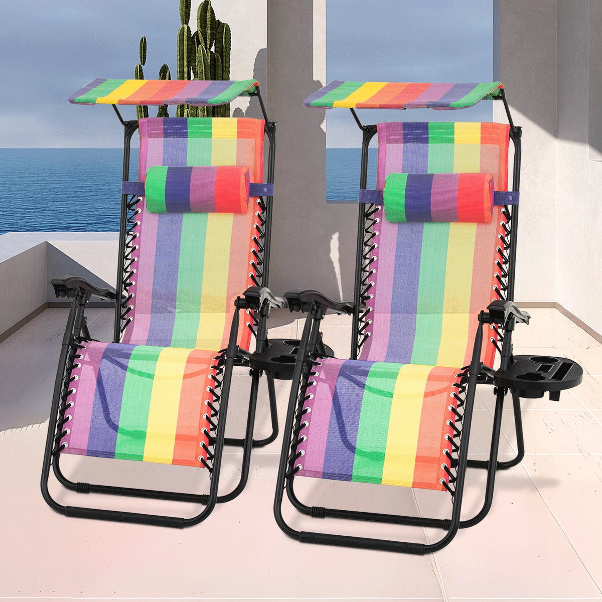 MoNiBloom Zero Gravity Reclining Chairs Set Of 2 With Canopy Shade And Headrest, Black - 330 lbs