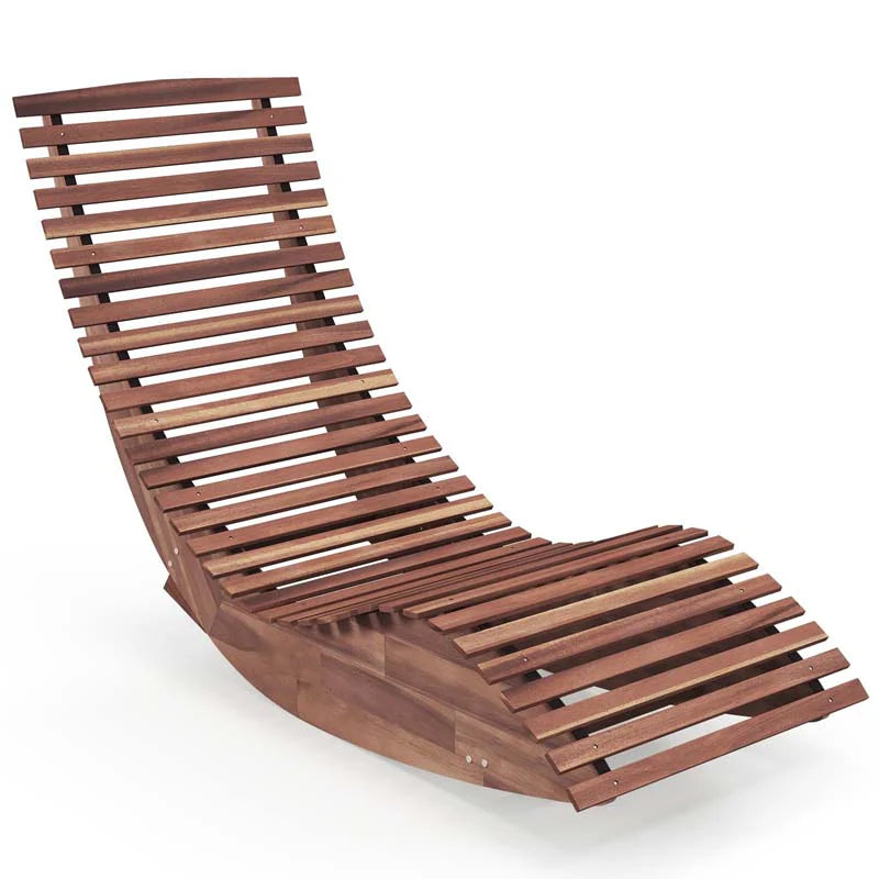 Acacia Wood Outdoor Patio Rocking Chair With Widened Slatted Seat And High Back