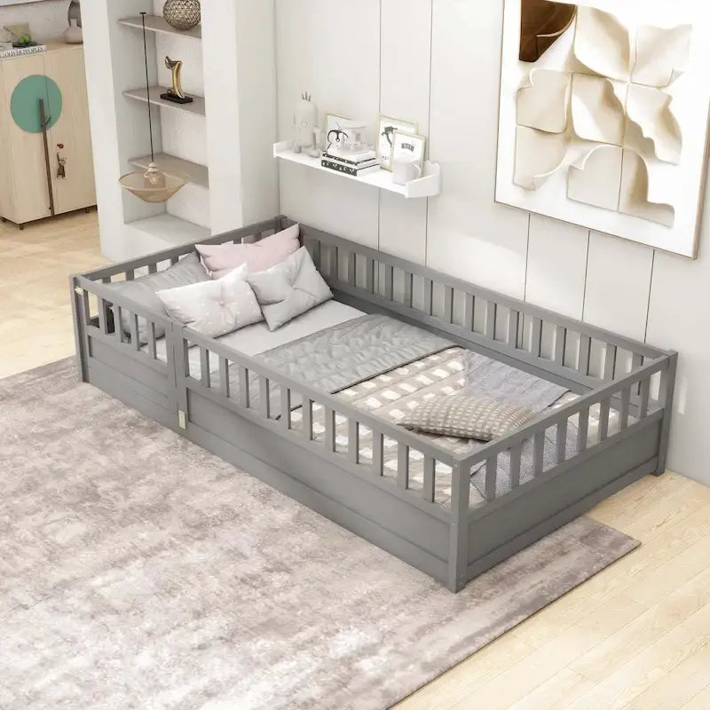 Montessori Children's Floor Bed With Support Slat, Twin / Full, Pine And Plywood