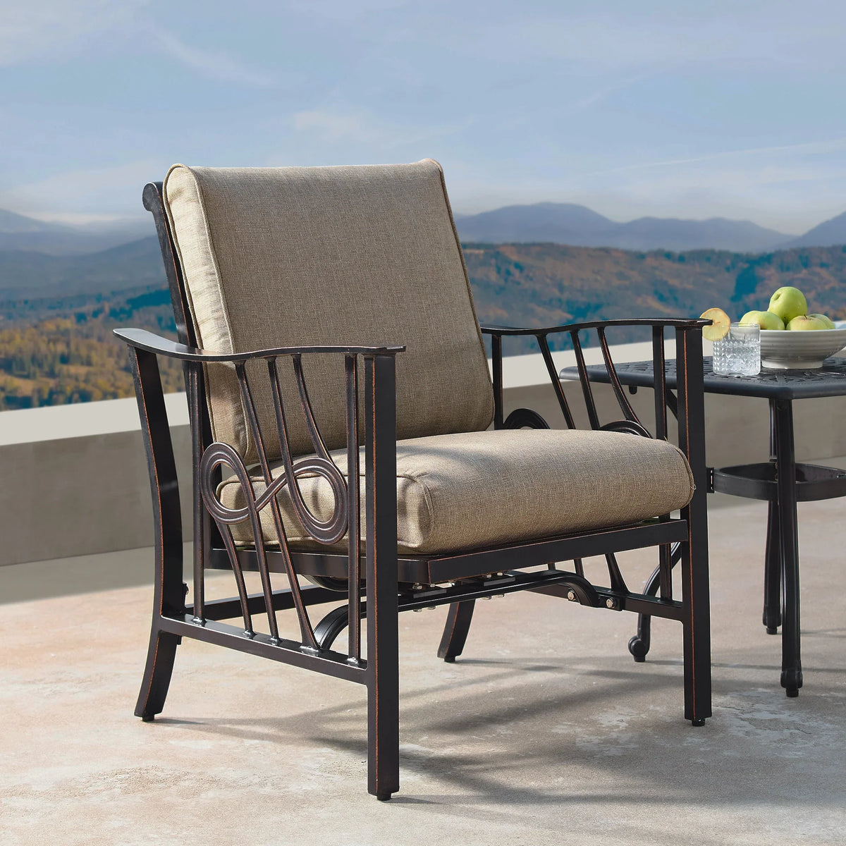 Aluminum Deep Seating Rocking Club Chairs, Antique Copper - Set Of 4