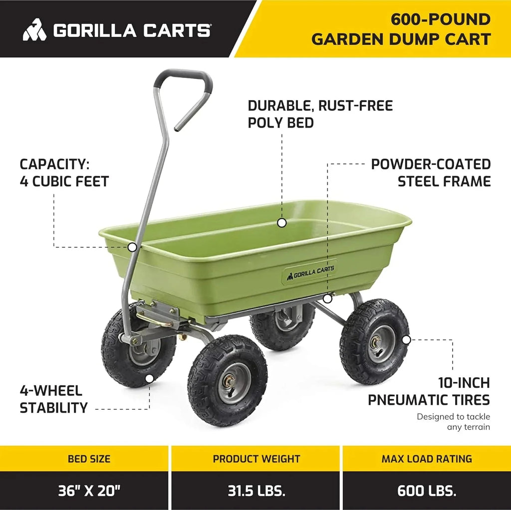 Gorilla Carts Utility Dump Wagon 6 Cubic Feet 1200 lb Capacity Black - GOR6PS