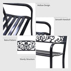 Outdoor Patio Bench With Cast Iron Backrest And Steel Frame, 50 x 23 1/2 x 33 1/2 in