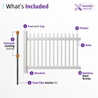 WamBam White Vinyl Picket Fence Panel Kit, 4ft H x 6ft W, 1 Panel + 1 Post - BL19101