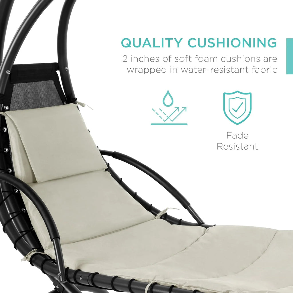 Best Choice Products Outdoor Hanging Steel Chaise Lounge Chair With Canopy, Charcoal Gray - SKY5871