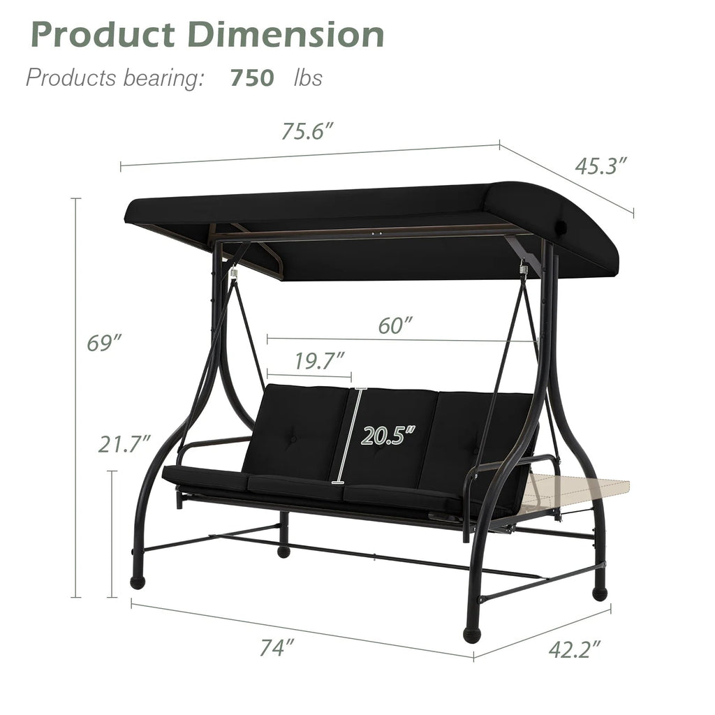 AECOJOY 3-Person Steel Canopy Porch Swing Glider Hammock