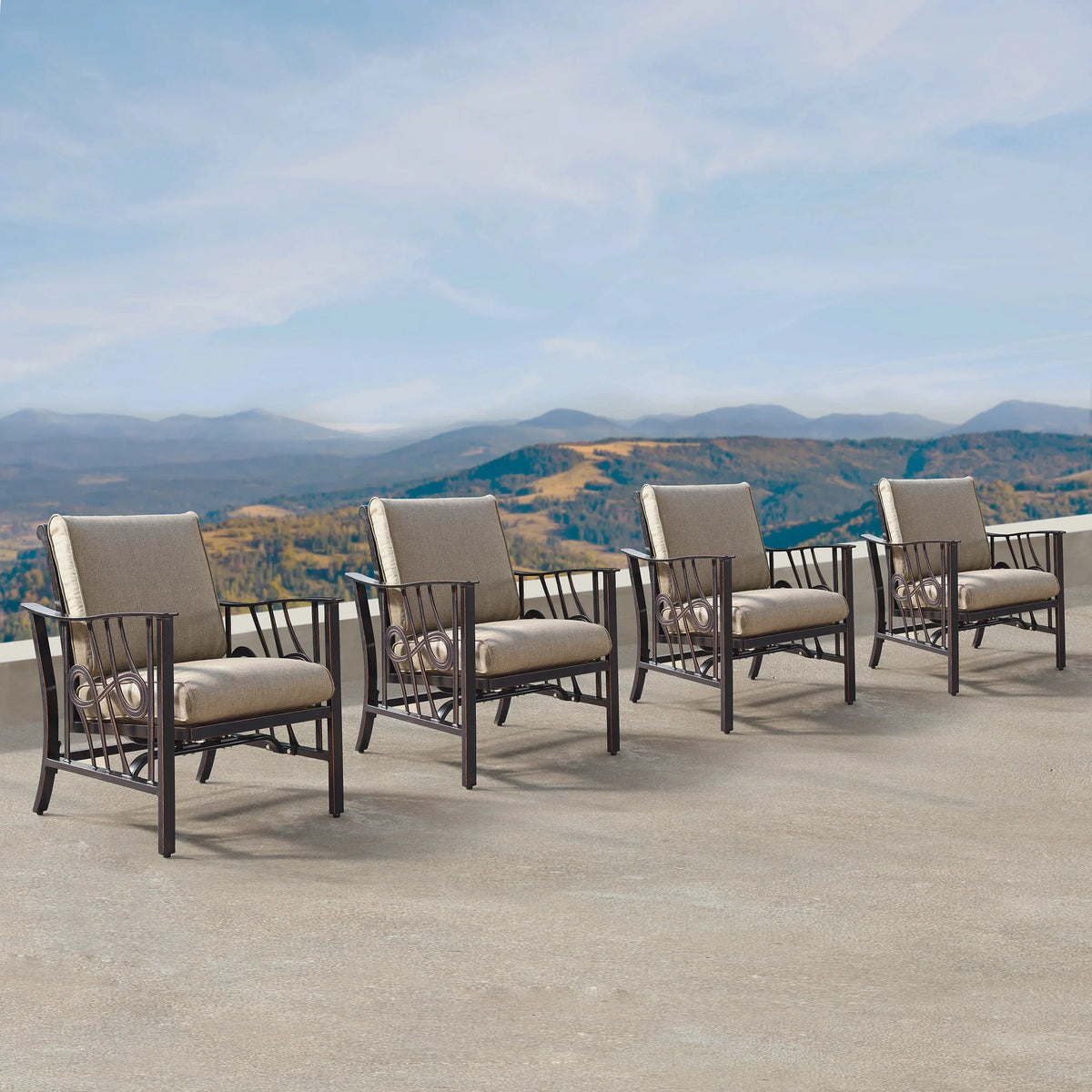 Aluminum Deep Seating Rocking Club Chairs, Antique Copper - Set Of 4