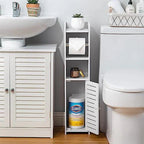 Toilet Paper Holder Storage Cabinet Stand With 3 Open Shelves - PVC