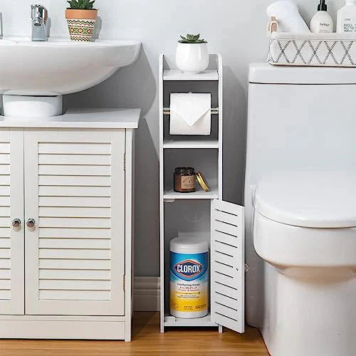 Toilet Paper Holder Storage Cabinet Stand With 3 Open Shelves - PVC