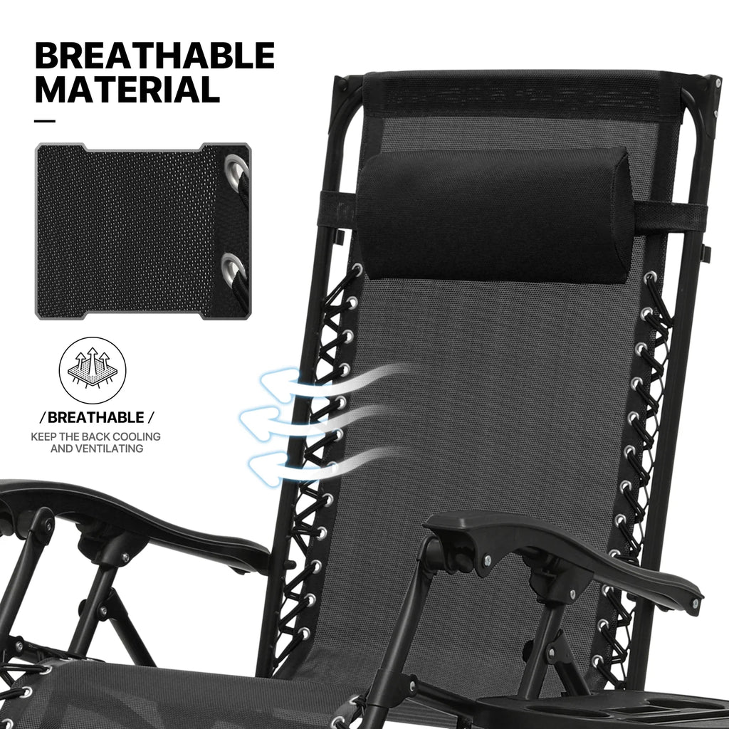 MoNiBloom Zero Gravity Reclining Chairs Set Of 2 With Canopy Shade And Headrest, Black - 330 lbs