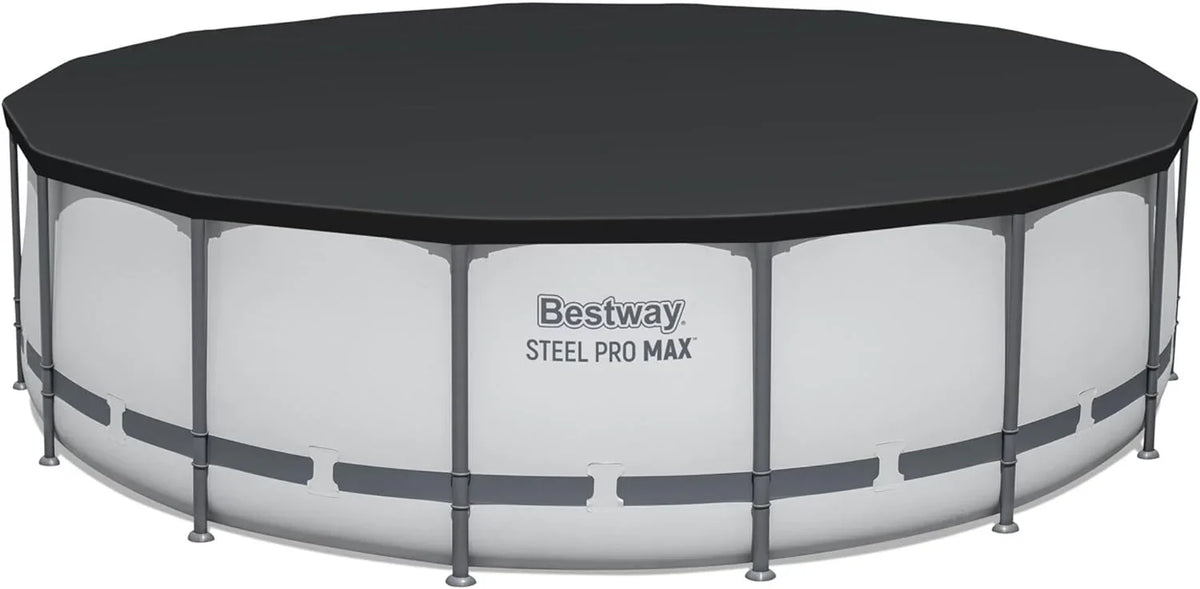 Steel Pro MAX 14 Foot x 48 Inch Round Steel Frame Above Ground Pool Set With 1,000 Filter Pump, Ladder And Cover - Gray