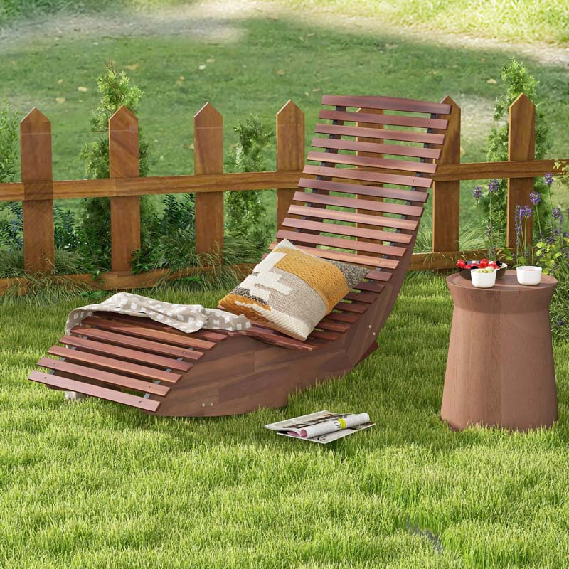 Acacia Wood Outdoor Patio Rocking Chair With Widened Slatted Seat And High Back