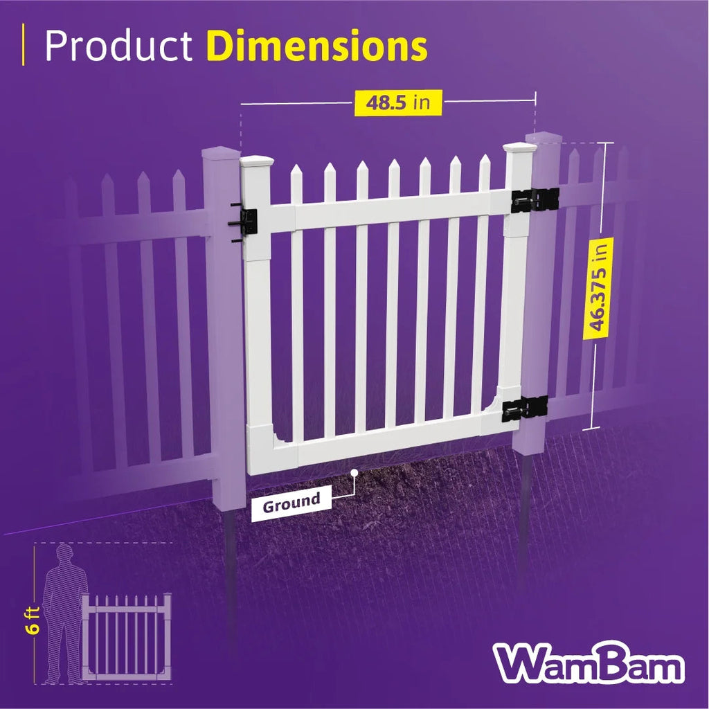 WamBam White Vinyl Picket Fence Panel Kit, 4ft H x 6ft W, 1 Panel + 1 Post - BL19101