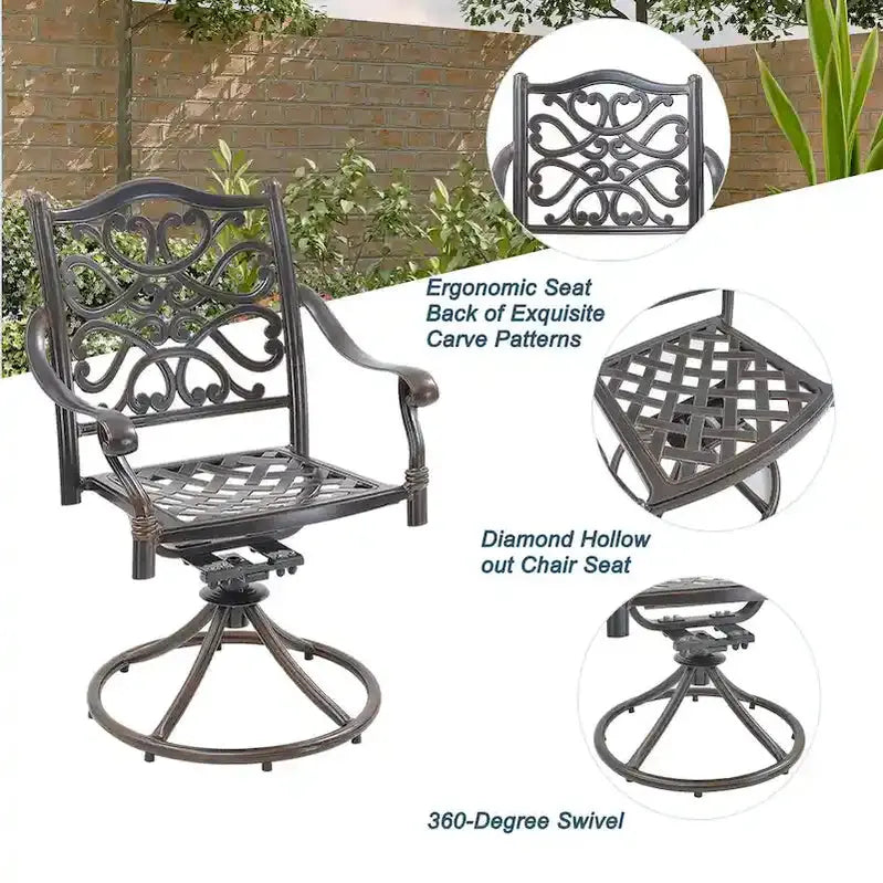 Cast Aluminum 5-Piece Patio Dining Set With 4 Swivel Chairs And Tempered Glass Table - Brown Or White