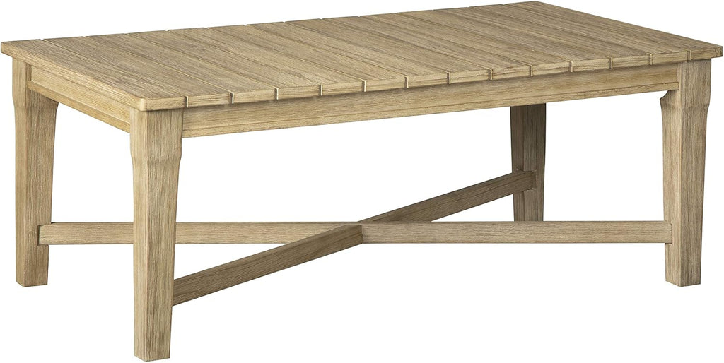 Signature Design by Ashley Clare View Outdoor Patio Eucalyptus Sofa With Cushions, Beige