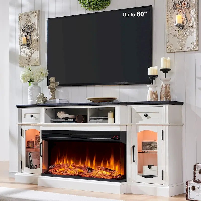 Farmhouse Electric Fireplace TV Stand For TVs Up To 80 Inches - 70W x 16D x 32H