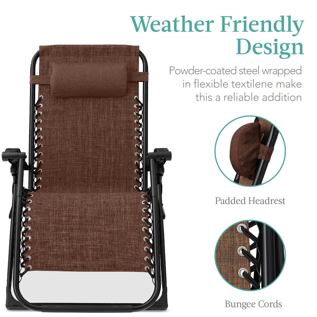 Best Choice Products Oversized Zero Gravity Folding Recliner With Removable Cushion And Side Tray - Fossil Gray