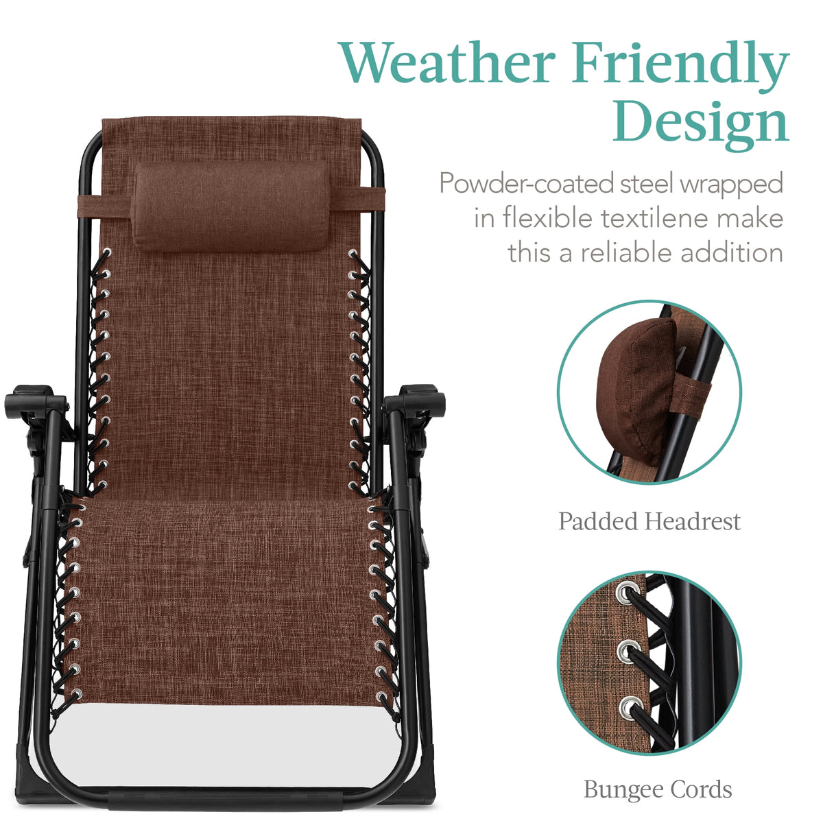Best Choice Products Oversized Zero Gravity Folding Recliner With Removable Cushion And Side Tray - Fossil Gray