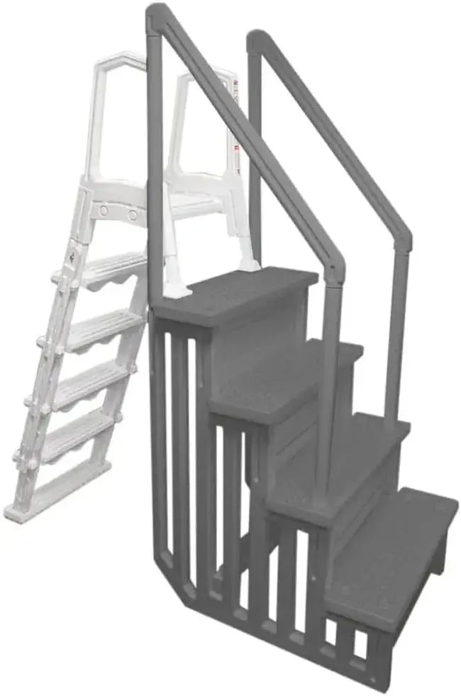 Non-Slip Pool Entry Steps, Grey Aluminum, 122-137 cm Installation Height, 136 kg Max Load