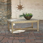 Signature Design by Ashley Clare View Outdoor Patio Eucalyptus Sofa With Cushions, Beige