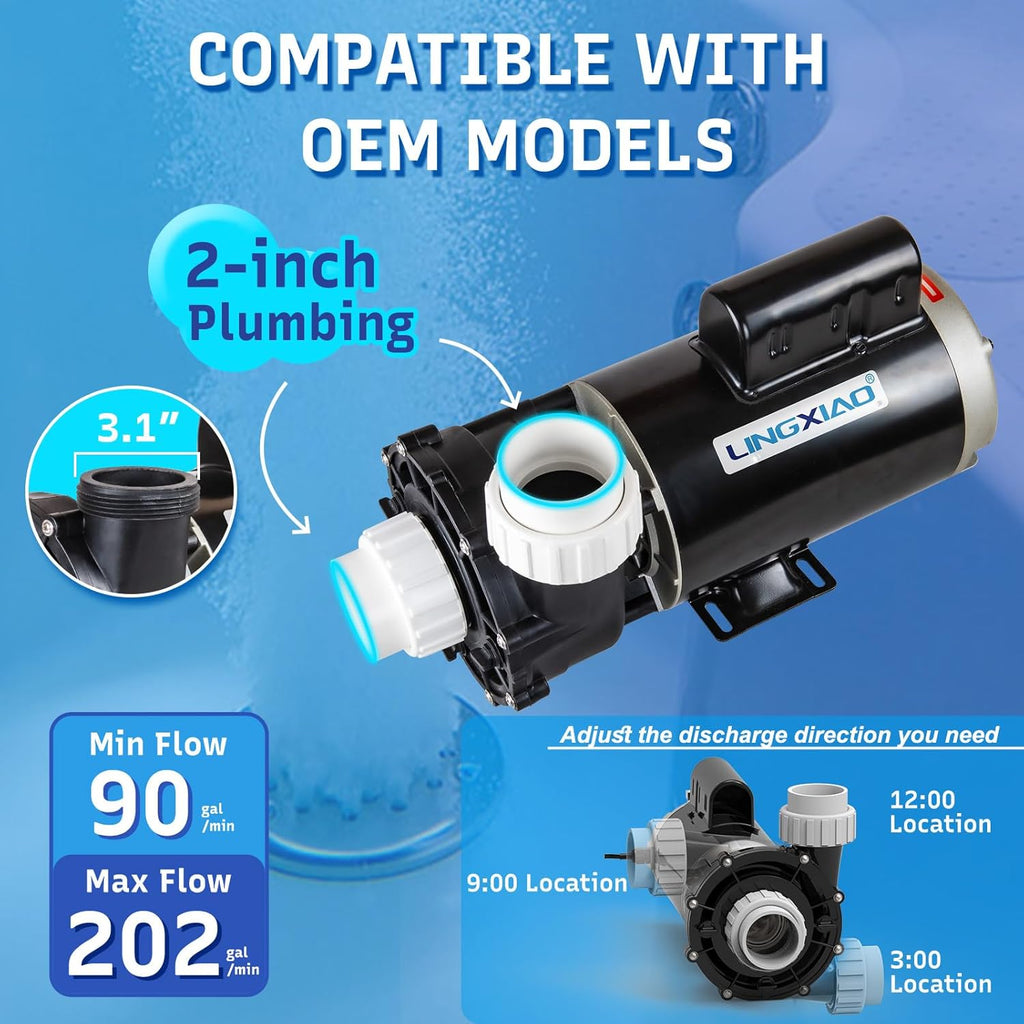 LINGXIAO Spa Pump 4 HP 2 Speed 220-240V 2 in Port 56 Frame - 56WUA400-II
