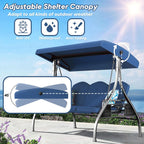 3-Seat Outdoor Patio Swing With Stand, 800 lbs, 2-in-1 Convertible Swing Bed, Adjustable Canopy