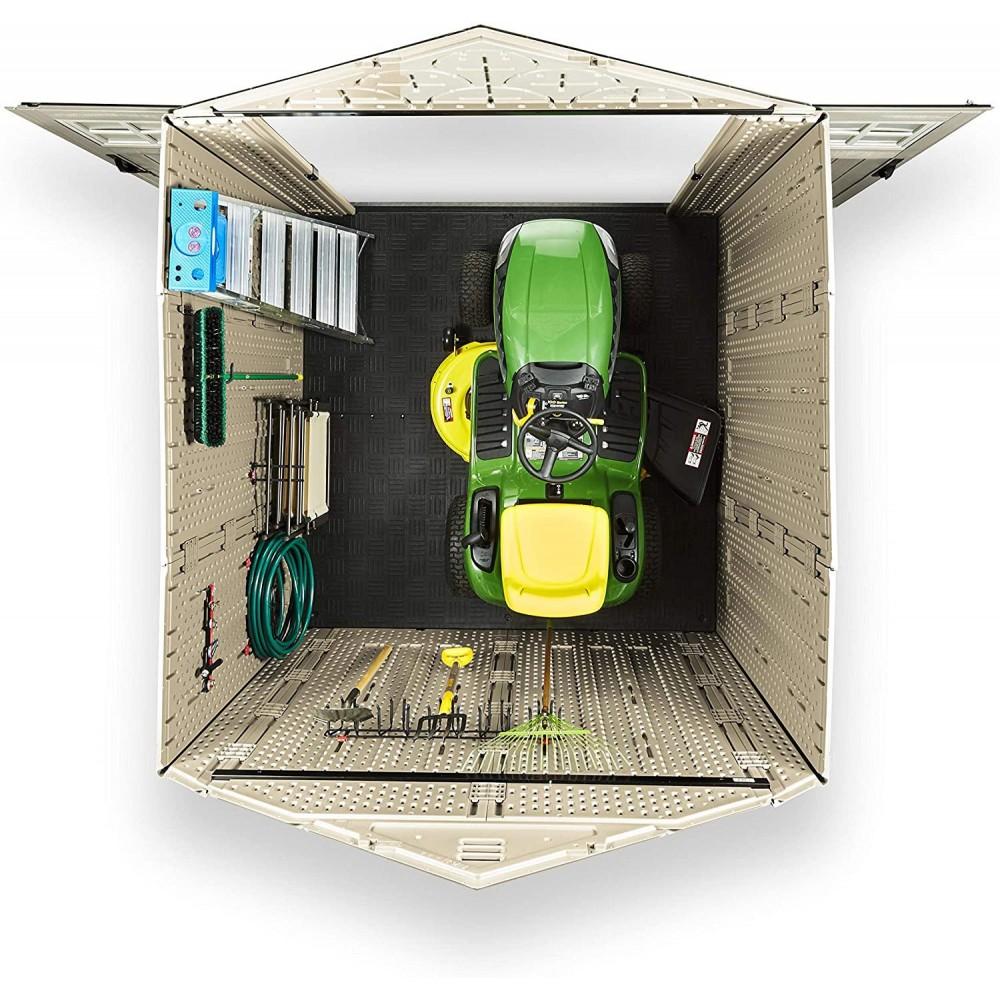 7x7 Ft Resin Outdoor Garden Storage Shed With Windows And Utility Hooks, Sand