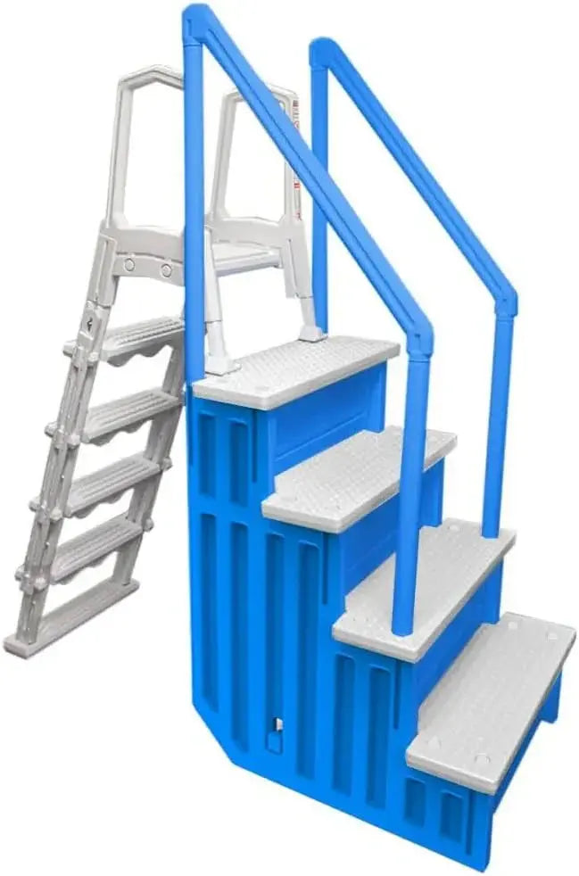 Non-Slip Pool Entry Steps, Grey Aluminum, 122-137 cm Installation Height, 136 kg Max Load