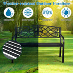50.5in Black Steel Outdoor Patio Garden Bench - 500lbs Capacity