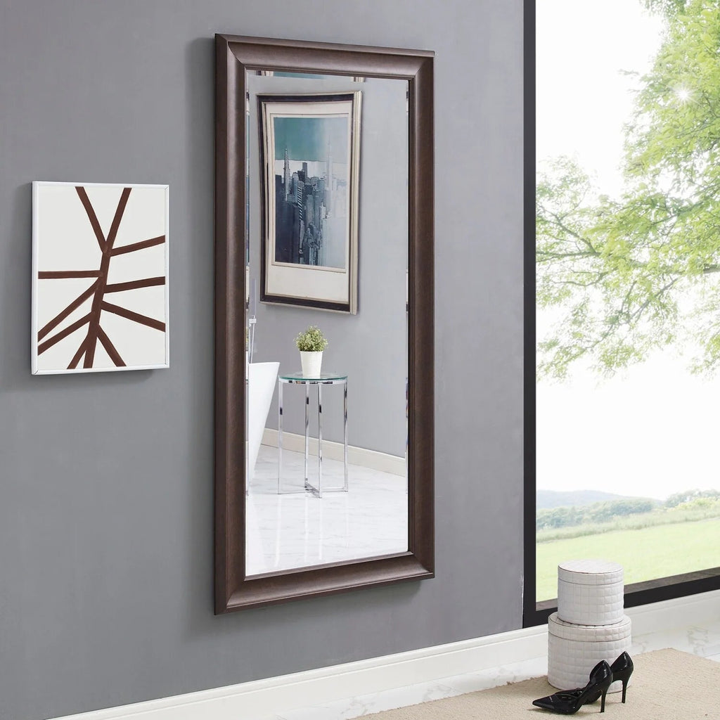 Full Length Oversized Rectangle Wall Mirror With Smooth Faux Wood Frame