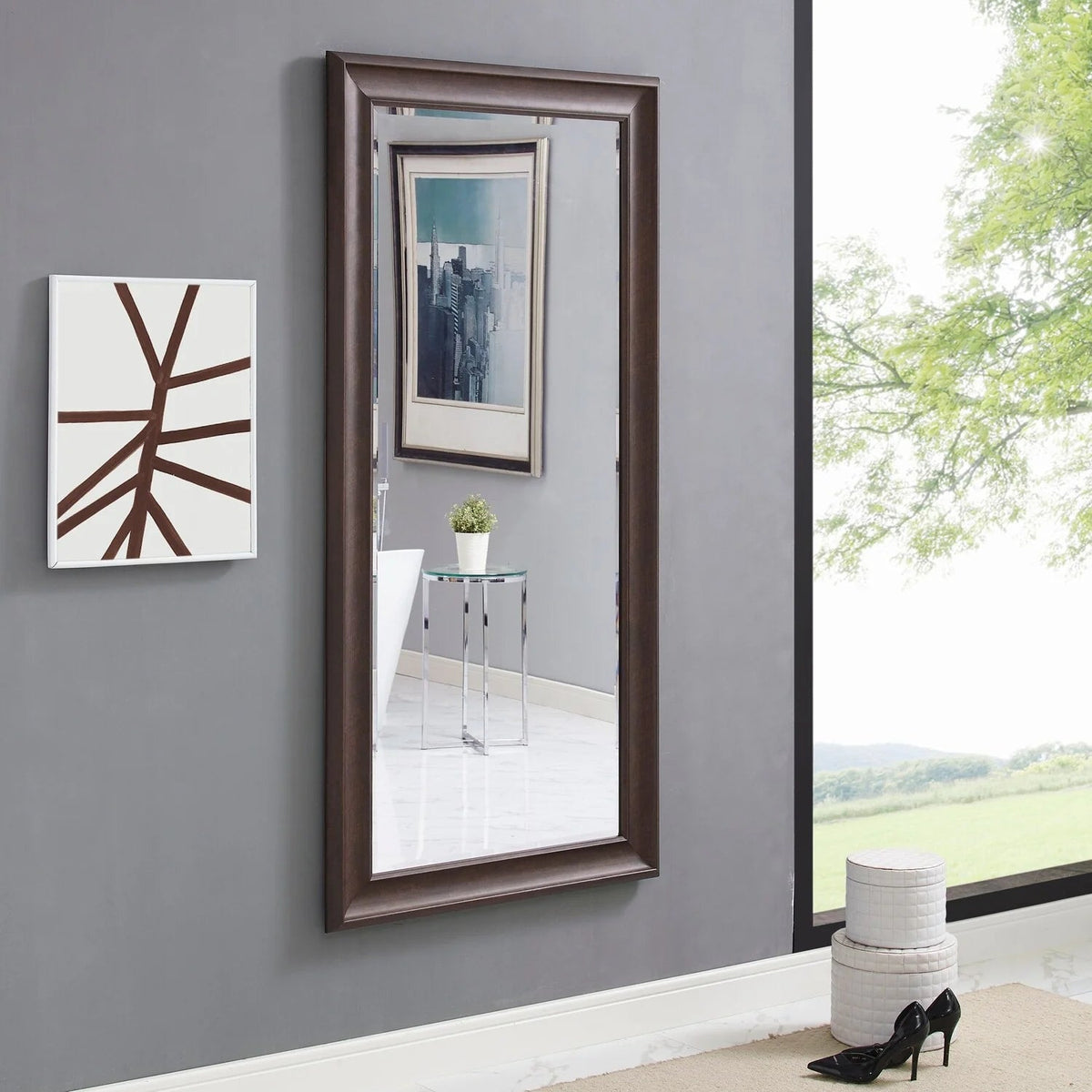 Full Length Oversized Rectangle Wall Mirror With Smooth Faux Wood Frame