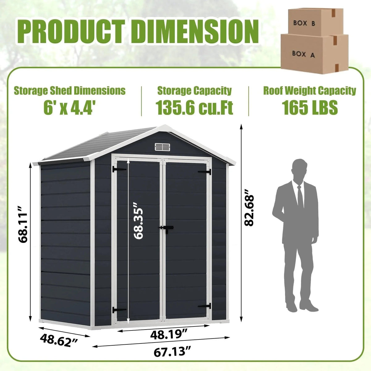 Enyopro Horizontal Resin Outdoor Storage Shed, 306Gal, 55.9in L x 29.52in W x 43.3in H