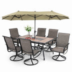 8-Piece Patio Dining Set With Umbrella And 6 Sling Dining Swivel Chairs
