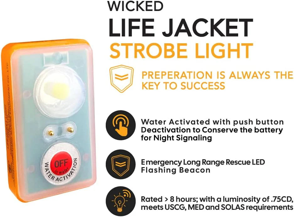 Wicked Design & Engineering Life Jacket LED Strobe Lights, Water Activated, 4-Pack