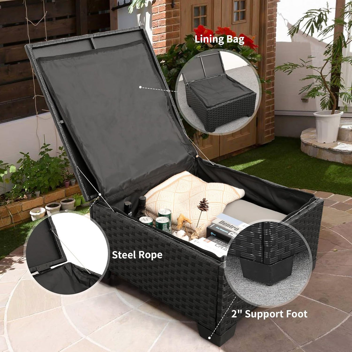 3-Piece Outdoor Sectional Wicker Patio Furniture Set With Ottoman And Storage Table - Light Grey